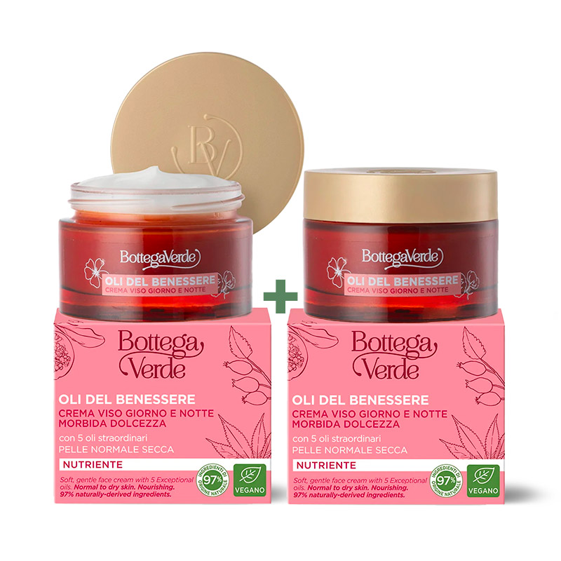 Bottega Verde Offerta 2 pezzi Oli del benessere - Crema viso giorno e notte - morbida dolcezza - con 5 oli Straordinari - pelle normale secca - nutriente