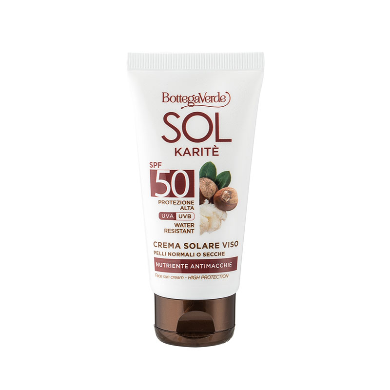 Image of SOL Karitè - Crema solare viso - nutriente antimacchie - con burro di Karatè - protezione alta SPF50 - water resistant - pelli normali o secche