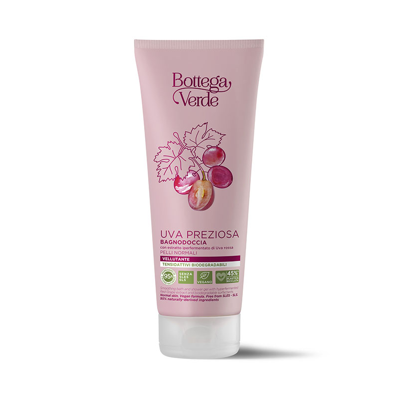 Gel de baño y ducha aterciopelado - con extracto hiperfermentado de Uva roja y tensioactivos biodegradables  (200 ml) - pieles normales