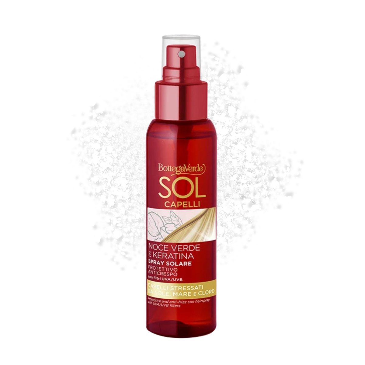 Sol Capelli - Noce verde e Keratina - Sun hairspray - Protective and anti-frizz - with green Walnut oil and Keratin - with UVA/UVB filter -  hair stressed by sun, salt water and chlorine (100 ml)