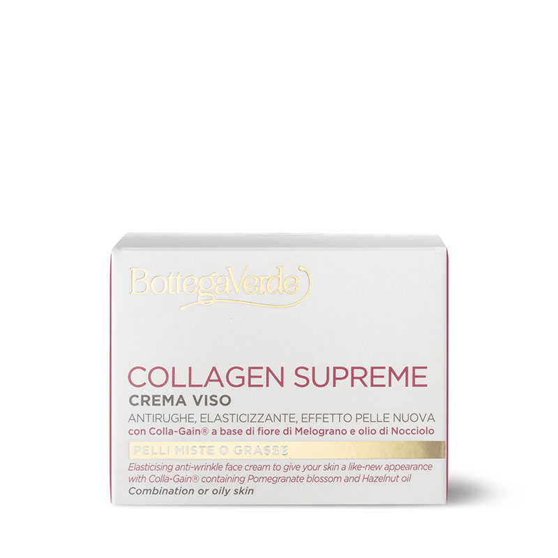 Collagen Supreme - Crema facial - antiarrugas elastizante efecto piel nueva - con Colla-Gain a base de flor de Granada y aceite de Avellano (50 ml) - pieles mixtas o grasas