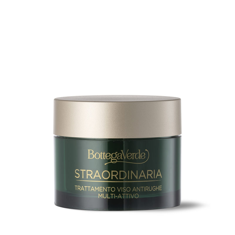 Straordinaria -Trattamento viso antirughe multi-attivo, azione mirata polifunzionale levigante, idratante, ridensificante con MAXnolia, 2 Oil complex, Viola tricolor e Acido jaluronico