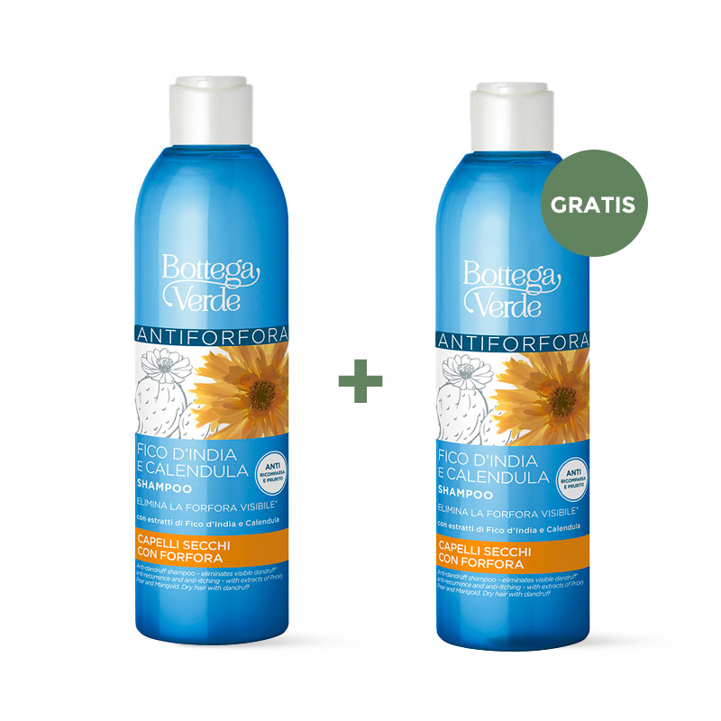 **OFFERTA 1+1 GRATIS** Fico d'India e Calendula - Shampoo antiforfora - elimina la forfora visibile*, anti prurito e ricomparsa - con estratti di Fico d'India e Calendula - capelli secchi con forfora