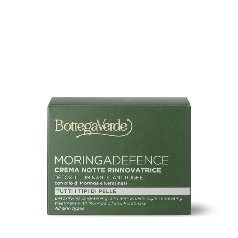 MORINGADEFENCE - Crema notte rinnovatrice, detox, illuminante, antirughe, con olio di Moringa e Keratinasi (50 ml) - tutti i tipi di pelle - età 40+