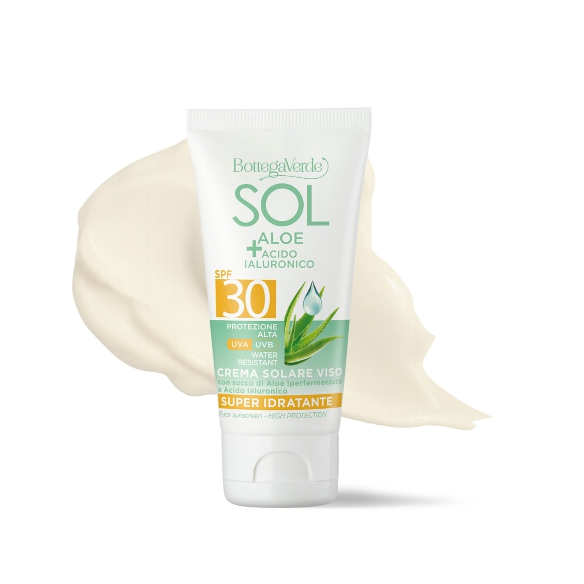 Face sunscreen - ultra-moisturizing - with hyperfermented Aloe juice and Hyaluronic Acid - high protection SPF30 (50 ml) - water resistant