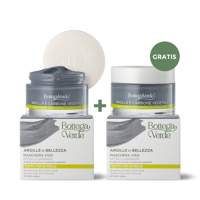**OFFERTA 1+1 GRATIS** Argille di bellezza - Maschera viso detox illuminante - Argilla di Sicilia e Carbone vegetale - tutti i tipi di pelle