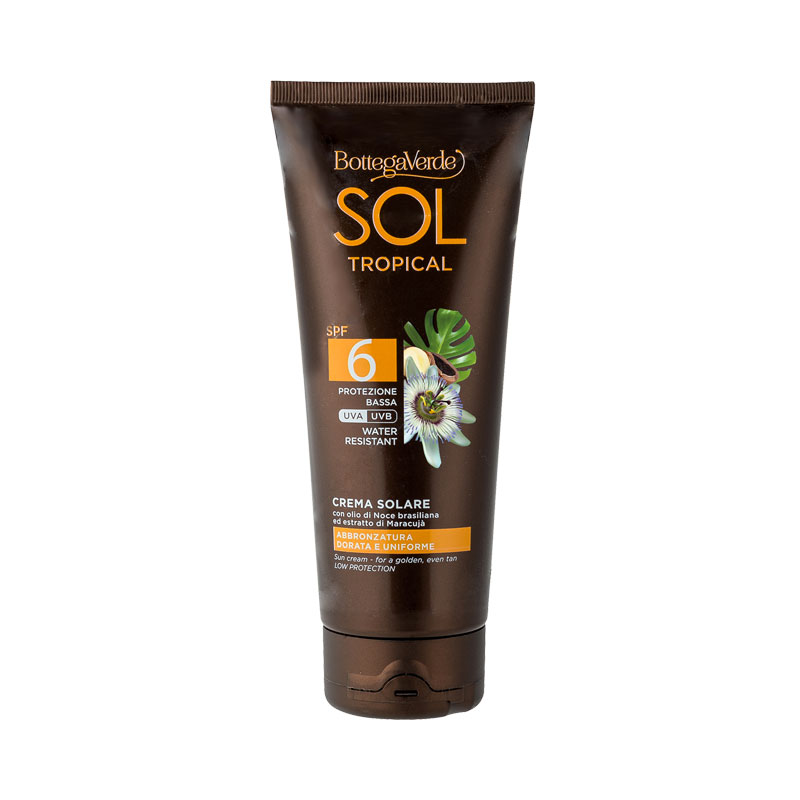 SOL Tropical - Crema solare - abbronzatura dorata ed uniforme - con olio di Noce brasiliana ed estratto di Maracujà - SPF6 protezione bassa (200 ml) water resistant