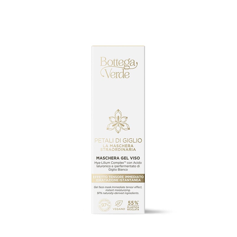 An extraordinary mask - Gel face mask - immediate tensor effect, instant moisturizing - Hya-Lilium Complex¿ with Hyaluronic Acid with 4 molecular weights and hyperfermented extract of White Lily from Tenuta Bottega Verde (50 ml) - all skin types
