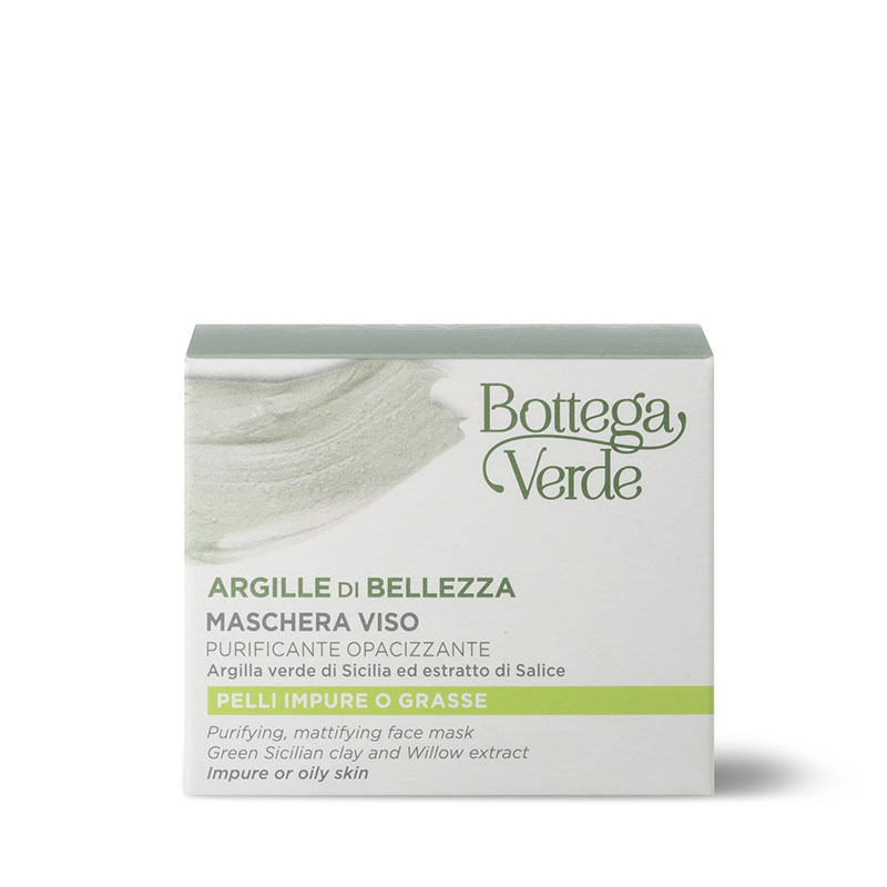 Argille di bellezza - Maschera viso purificante opacizzante (50 ml) - Argilla verde di Sicilia ed estratto di Salice - pelli impure o grasse