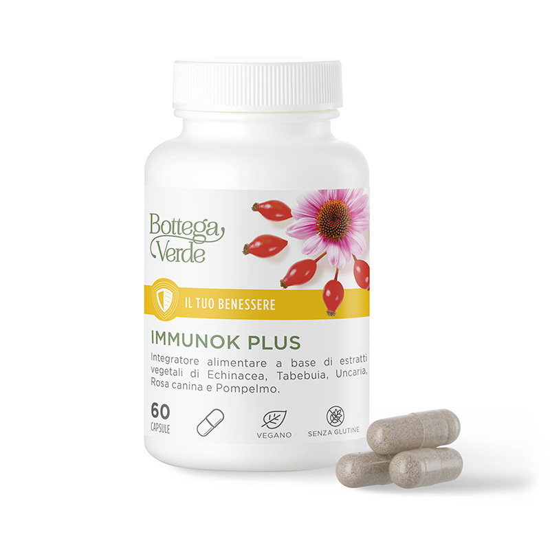 Il tuo benessere - Immunok plus - Integratore alimentare a base di estratti vegetali di Echinacea, Tabebuia, Uncaria, Rosa canina e Pompelmo. (60 capsule)