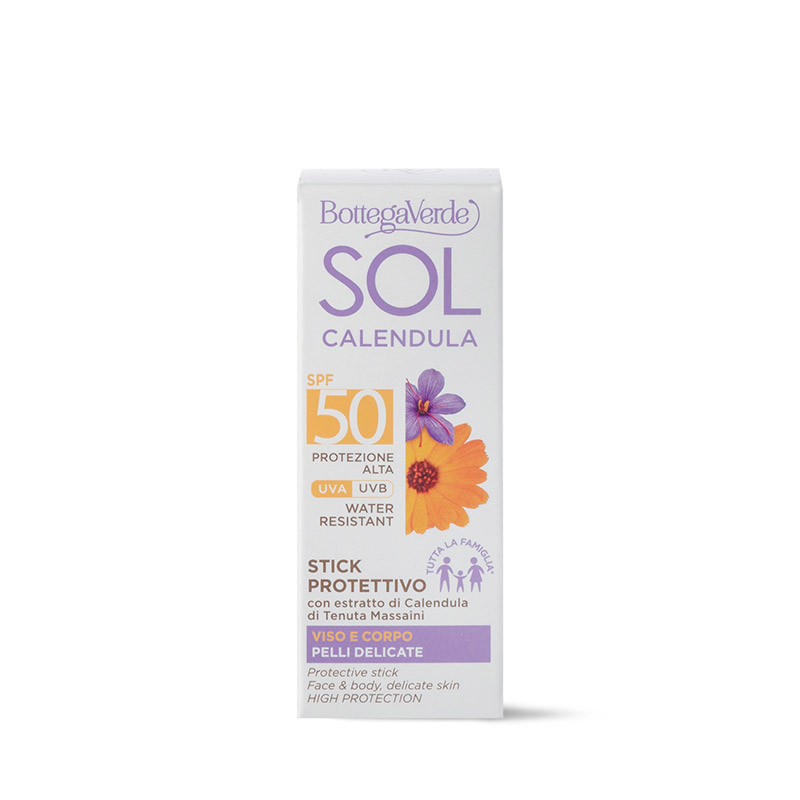 SOL Calendula - Stick protettivo solare - viso corpo - pelli delicate - tutta la famiglia* - con estratto di Calendula di Tenuta Massaini - SPF50 protezione alta- water resistant