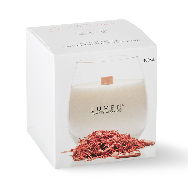LUMEN Candela Xsenses con stoppino in legno Legno di sandalo