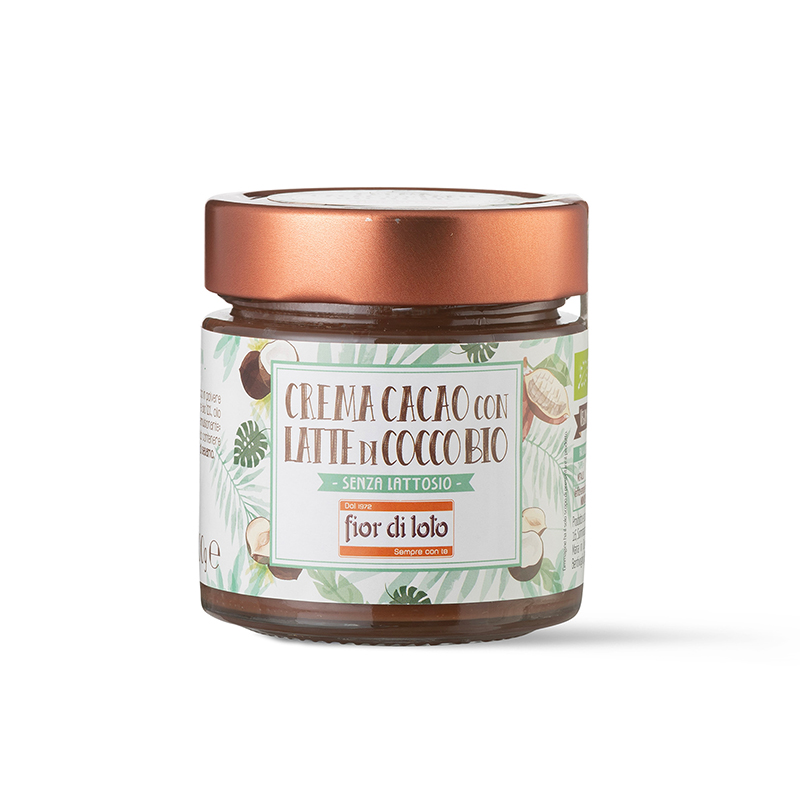 FIOR DI LOTO Crema spalmabile cacao con latte di Cocco e Nocciole bio FIOR DI LOTO Crema spalmabile cacao con latte di Cocco e Nocciole bio
