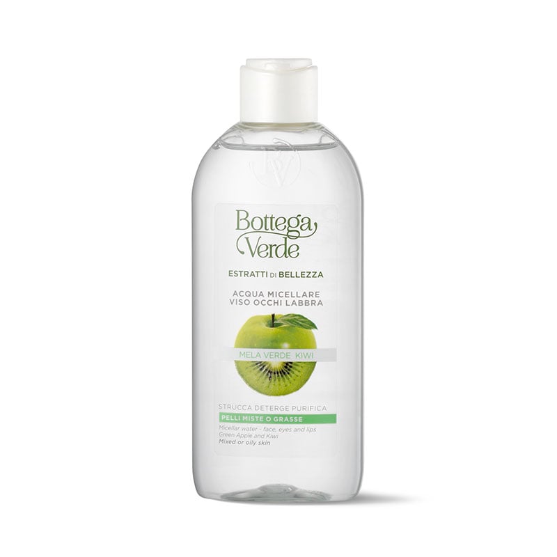 Bottega Verde Acqua micellare - viso occhi labbra - Mela verde e Kiwi - strucca deterge purifica - pelli miste o grasse