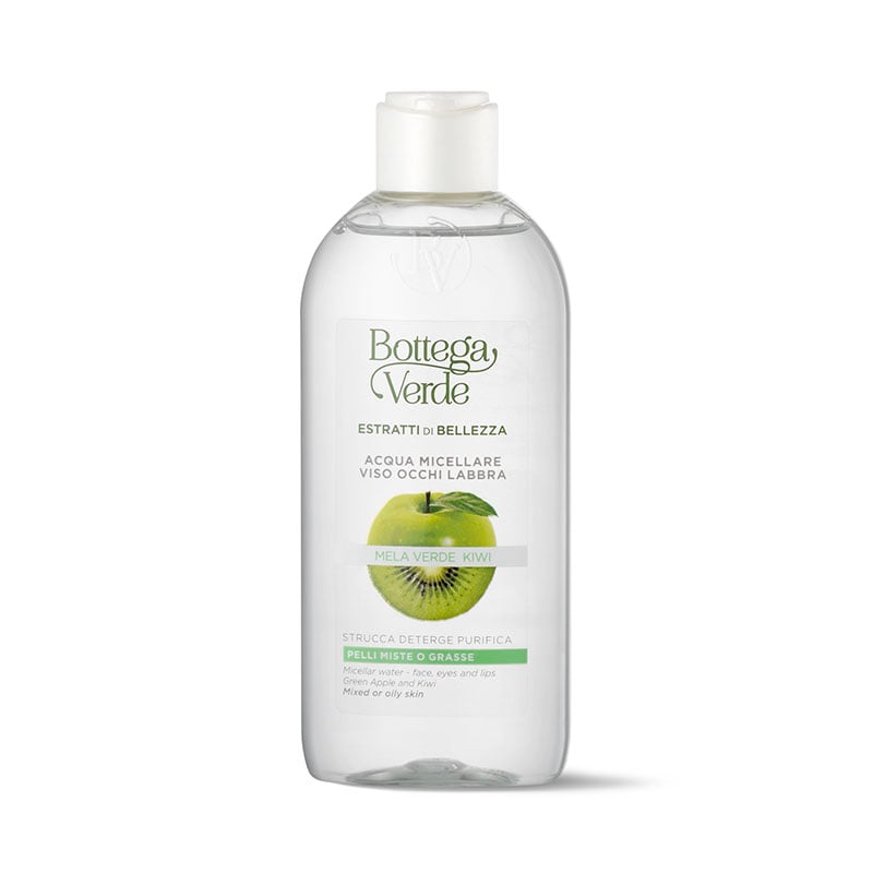 Acqua micellare - viso occhi labbra - Mela verde e Kiwi - strucca deterge purifica - pelli miste o grasse