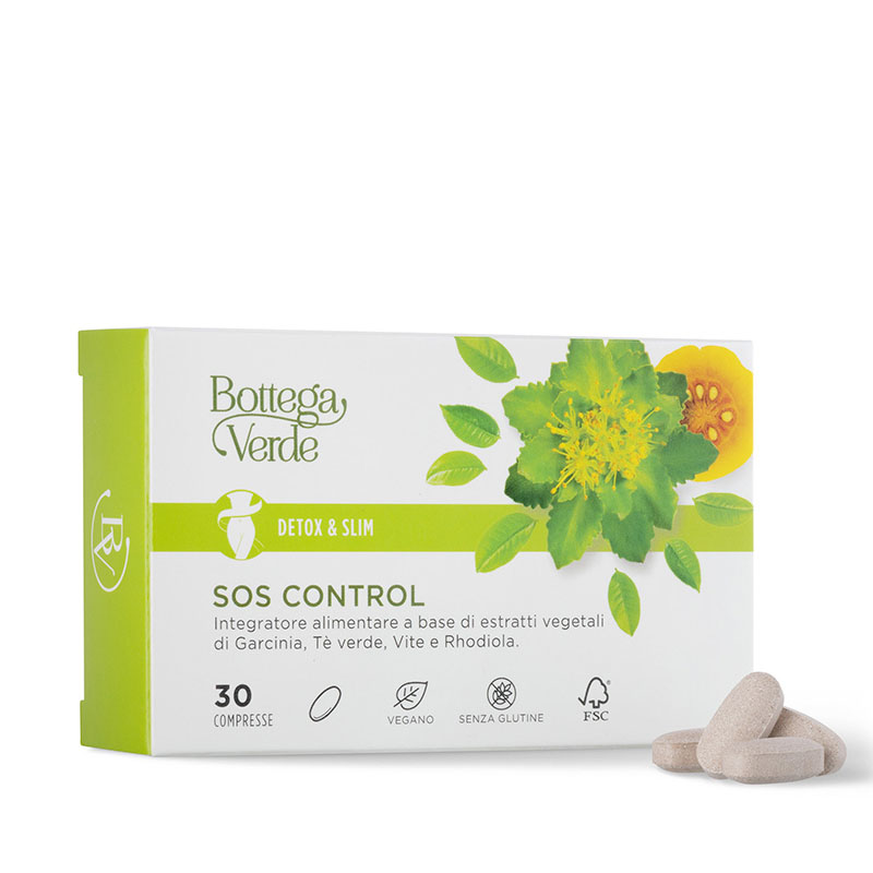 Bottega Verde Detox & Slim - SOS control - Integratore alimentare a base di estratti vegetali di Garcinia, Tè verde, Vite e Rhodiola. (30 compresse)