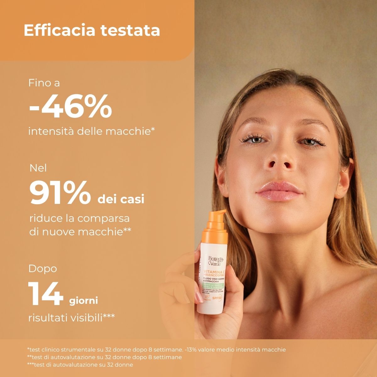 Vitamina C + Biancospino - Fluido viso giorno antimacchia SPF50 - con Vitamina C, Biancospino e Cybright - riduce le macchie visibili e non visibili