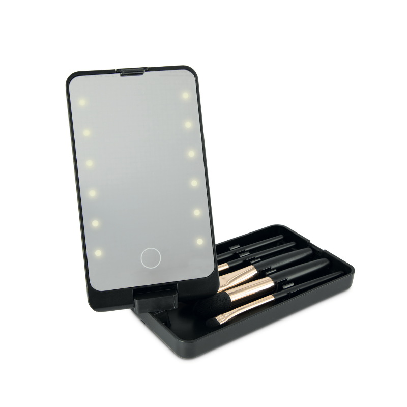 Make-up set with LED mirror and 5 make-up brushes