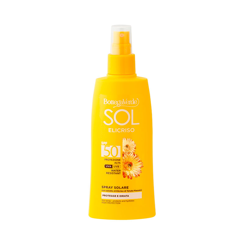 SOL Elicriso - Sun spray - protects and hydrates - with Helichrysum extract from Tenuta Massaini - SPF 50 high protection (200 ml) - water resistant