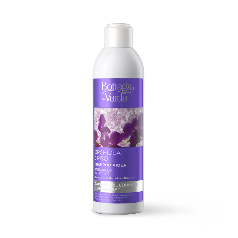 Orchidea e Riso - Shampoo viola - antigiallo idratante - con estratti di Orchidea e di Riso viola - capelli grigi, bianchi o decolorati