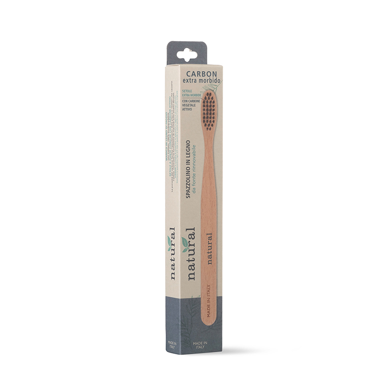 NATURAL Spazzolino in Legno con setole extramorbide con carbone vegetale attivo NATURAL Spazzolino in Legno con setole extramorbide con carbone vegetale attivo