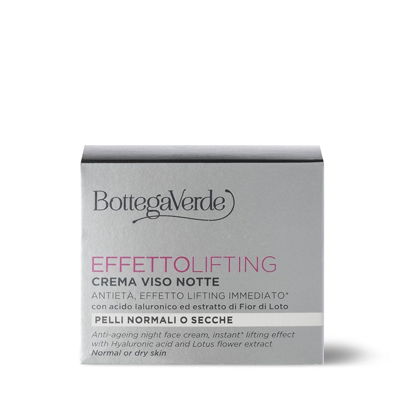 Effetto lifting - Crema viso notte antietà, effetto lifting immediato - con acido Ialuronico ed estratto di Fior di Loto  - pelli normali o secche