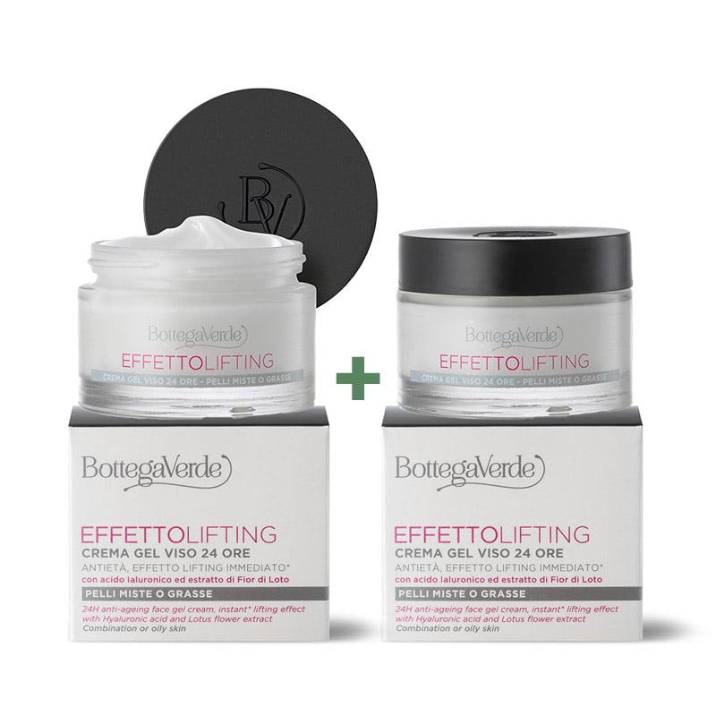 Offerta 2 pezzi  Effetto lifting - Cremagel viso 24 ore, antietà, effetto lifting immediato* - con acido Ialuronico ed estratto di Fior di Loto - pelli miste o grasse