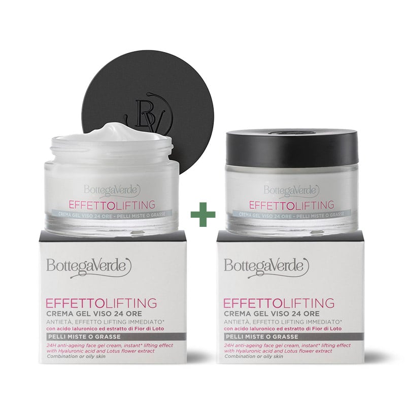 **OFFERTA 1+1** Effetto lifting - Cremagel viso 24 ore, antietà, effetto lifting immediato* - con acido Ialuronico ed estratto di Fior di Loto - pelli miste o grasse