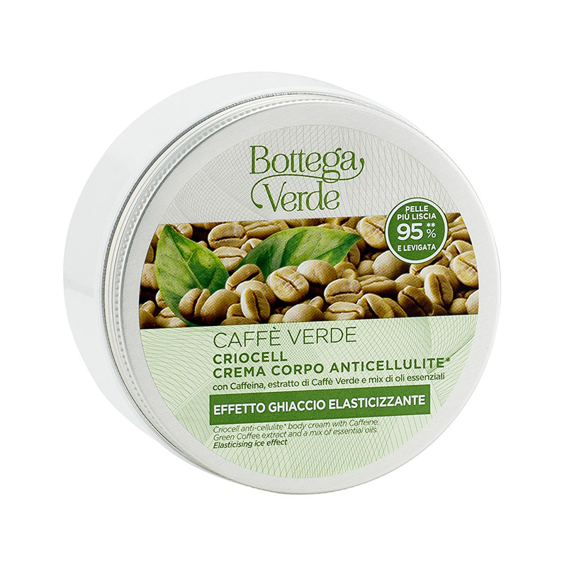 Caffè Verde - Criocell crema corporal anticelulis* - con Cafeína, extracto de Café Verde y mezcla de aceites esenciales (200 ml) - efecto hielo elastizante