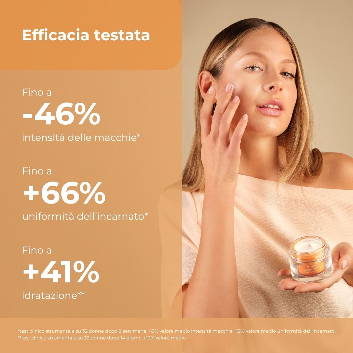 Vitamina C + Biancospino - Crema viso giorno idratante antimacchia SPF50 - con Vitamina C, Biancospino e Cybright - riduce l'intensit&agrave; delle macchie