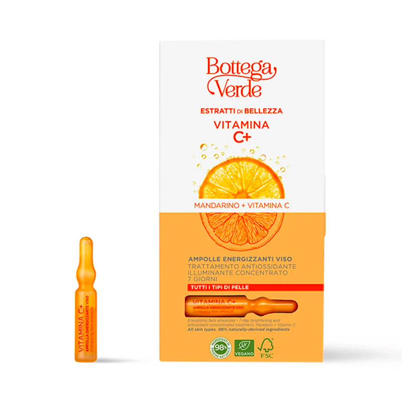 Estratti di bellezza - Vitamina C+ - Ampollas faciales energizantes - Mandarino + Vitamina C - Tratamiento antioxidante iluminador concentrado 7 días (7 ampollas) - todo tipo de pieles