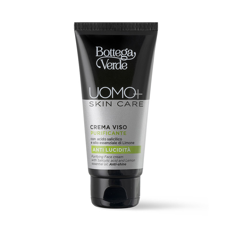UOMO+ skincare - Crema facial - purificante antibrillo - con Ácido salicílico y aceite esencial de Limón (50 ml)