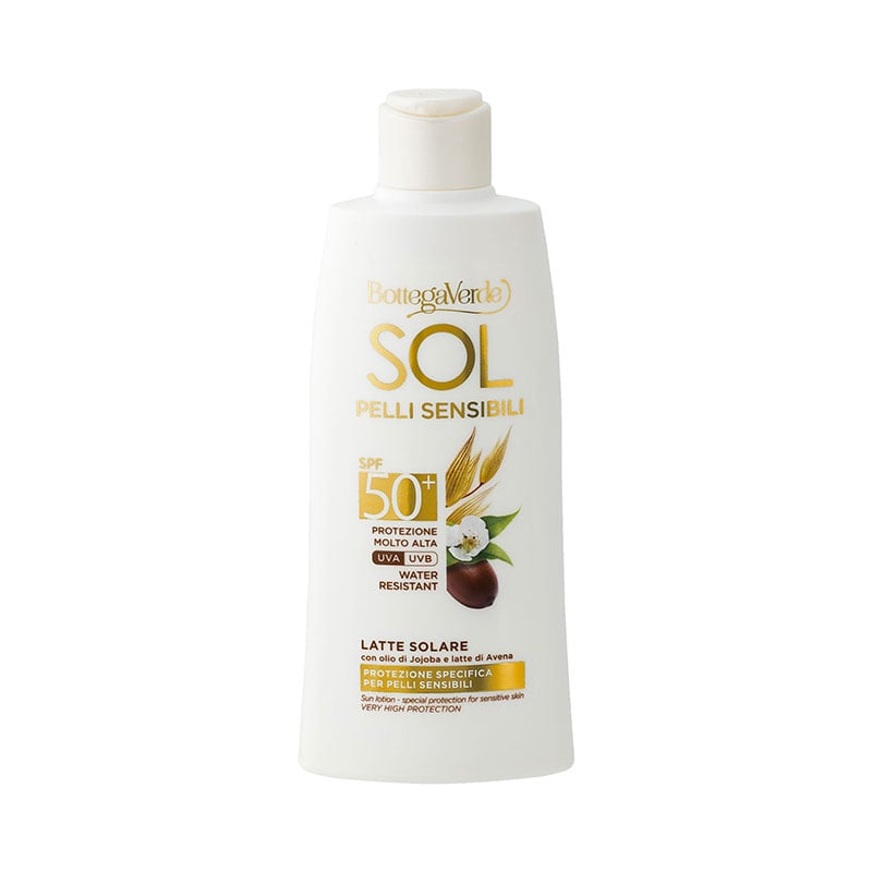 Image of SOL pelli sensibili - Latte solare - protezione specifica per pelli sensibili - con olio di Jojoba e latte di Avena - protezione molto alta SPF50+ - water resistant