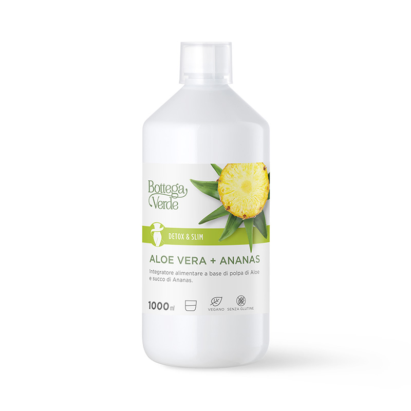Detox & Slim - Aloe vera + Ananas - Integratore alimentare a base di gel interno della foglia di Aloe e succo di Ananas. (1000 ml)
