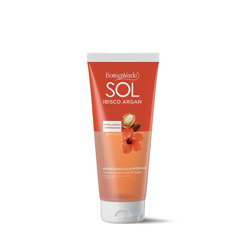 SOL Ibisco Argan - Bagnodoccia doposole - setificante - con olio di Ibisco e olio di Argan - prolunga l'abbronzatura