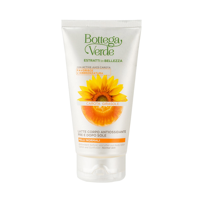 Estratti di Bellezza - Latte corpo antiossidante - pre e dopo sole - Carota e Girasole - pelli normali