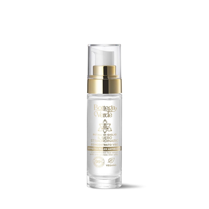 Bottega Verde Petali di Giglio - Il Siero straordinario - Concentrato viso - effetto filler antirughe - Hya-Lilium Complex con Acido Ialuronico a 4 pesi molecolari e iperfermentato di Giglio Bianco di Tenuta Bottega Verde - tutti i tipi di pelle