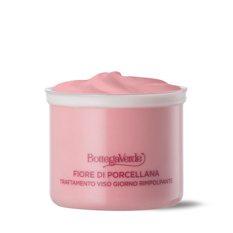 Image of Fiore di Porcellana - Sistema perfezionatore - Ricarica Trattamento viso giorno - rimpolpante anti-svuotamento e anti-infragilimento - con pigmenti rosa - con Ceramidi vegetali, Collagene vegetale da Acacia e Fiore di Porcellana - pelli normali o secche