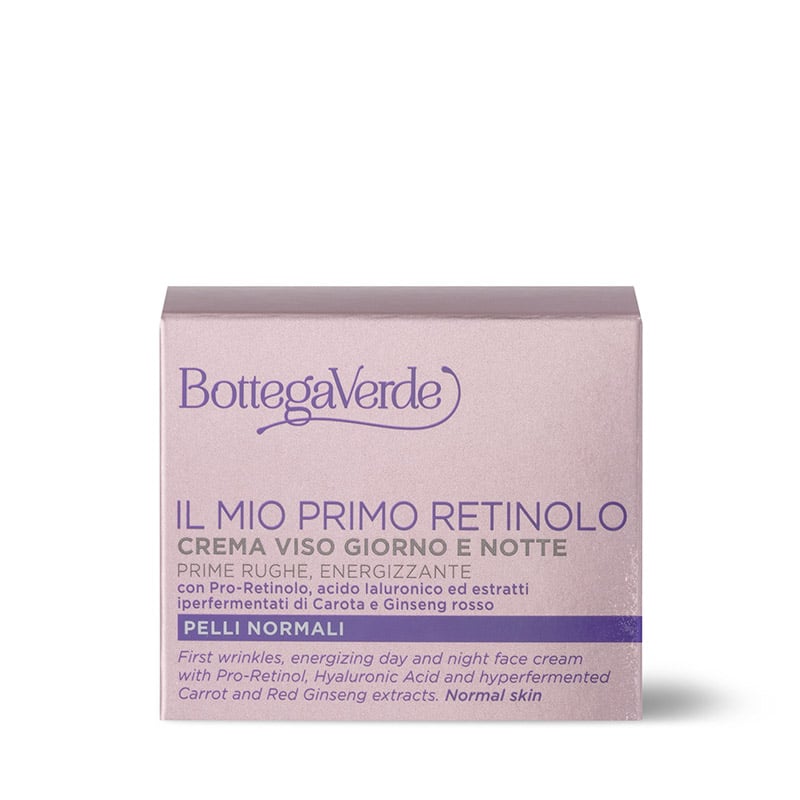 Il mio primo retinolo - Crema viso giorno e notte - prime rughe, energizzante - con Pro-Retinolo, acido Ialuronico ed estratti iperfermentati di Carota e Ginseng rosso - pelli normali