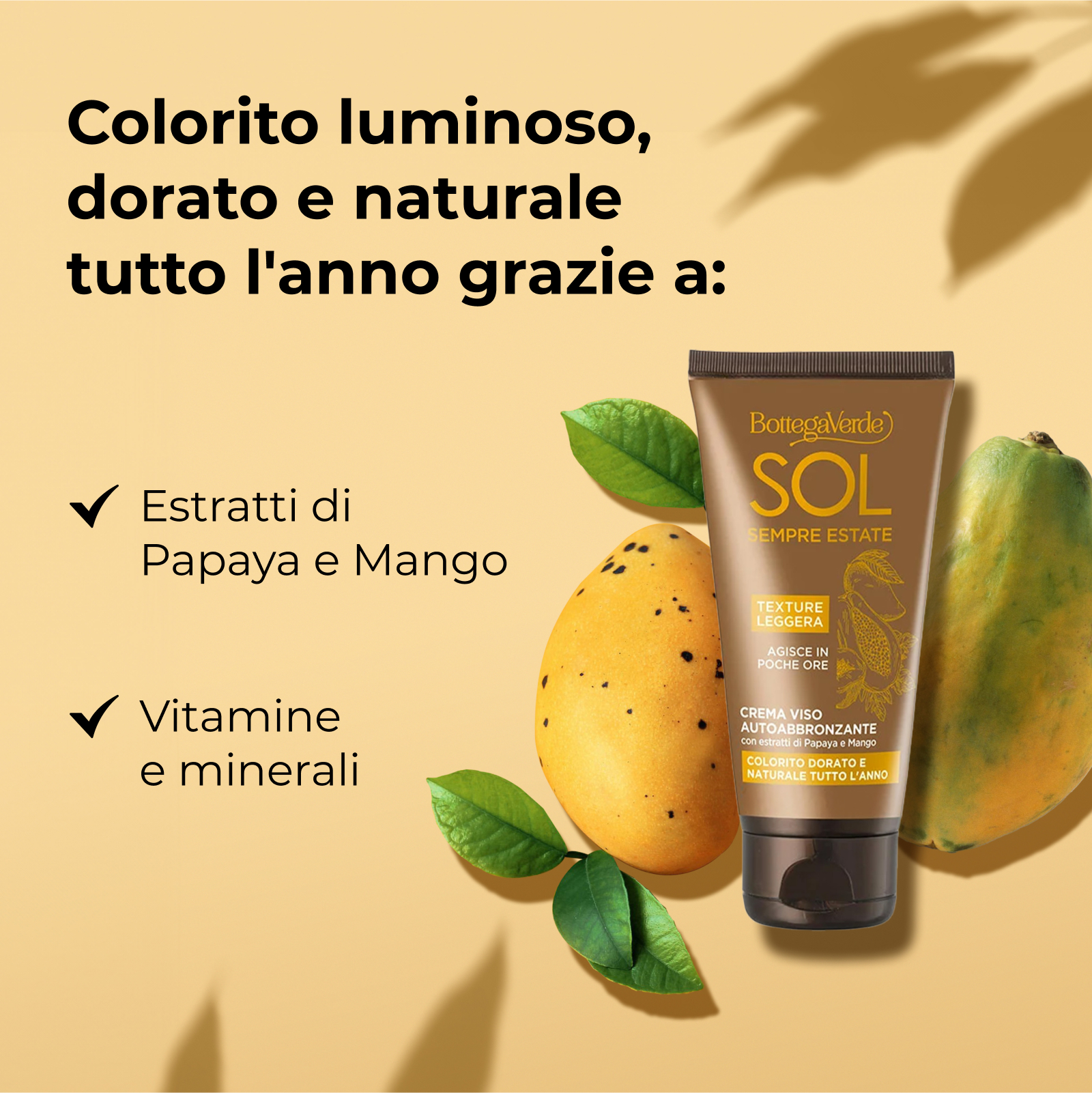 SOL Sempre Estate - Self-tanning face cream with Papaya and Mango extracts (50 ml) - for a natural, golden tan all year round