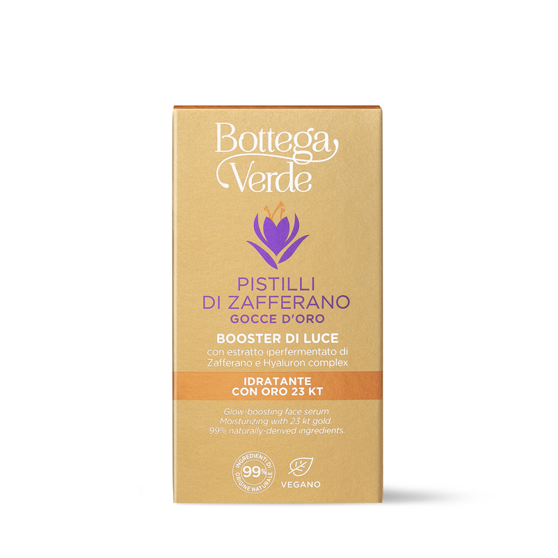 Golden Drops - Glow-boosting face serum - moisturizing with 23 kt gold - with hyperfermented extract of Saffron Flowers and Threads and Hyaluron complex (10 ml)