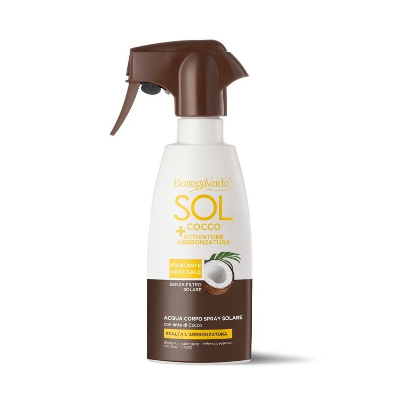 SOL Cocco + Tan Activator - Body sun water spray - enhances your tan - anti-salt moisturizing action - with Coconut Milk (200 ml) - no sun filter
