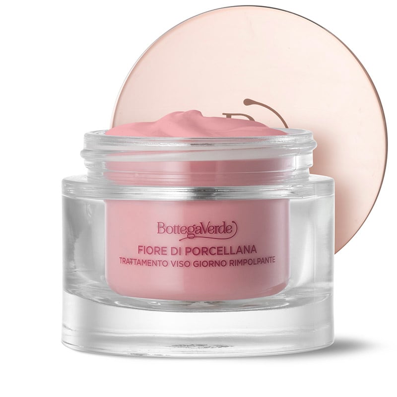 Fiore di Porcellana - Sistema perfezionatore - Trattamento viso giorno - rimpolpante  anti-svuotamento e anti-infragilimento - con pigmenti rosa - con Ceramidi vegetali, Collagene vegetale da Acacia e Fiore di Porcellana - pelli normali o secche