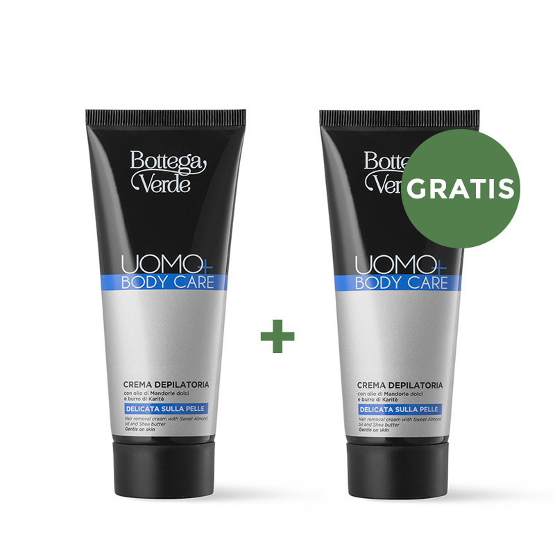 **1+1 GRATIS** UOMO+ body care - Crema depilatoria - delicata sulla pelle - con olio di Mandorle dolci e burro di Karitè