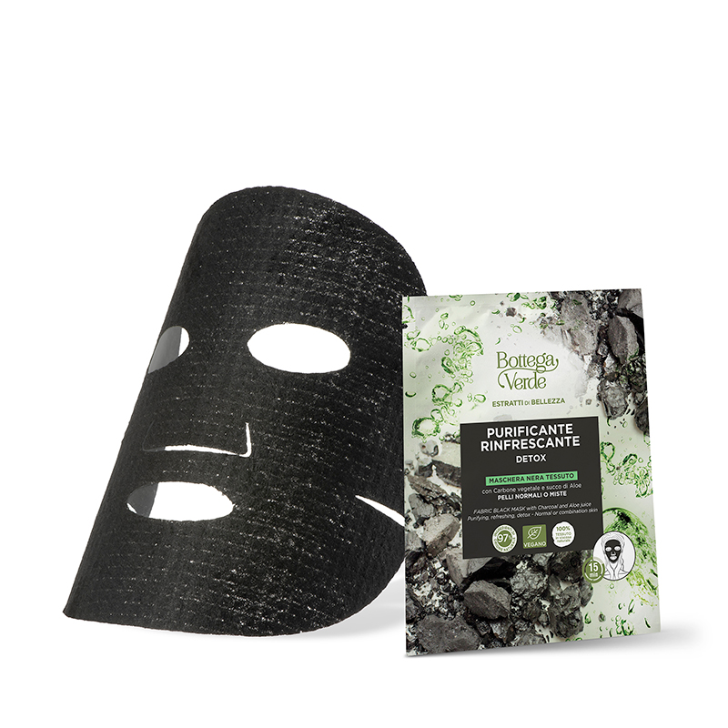 Image of Bottega Verde Estratti di bellezza - Maschera nera tessuto - con Carbone vegetale e succo di Aloe - purificante, rinfrescante, detox - pelli normali o miste013