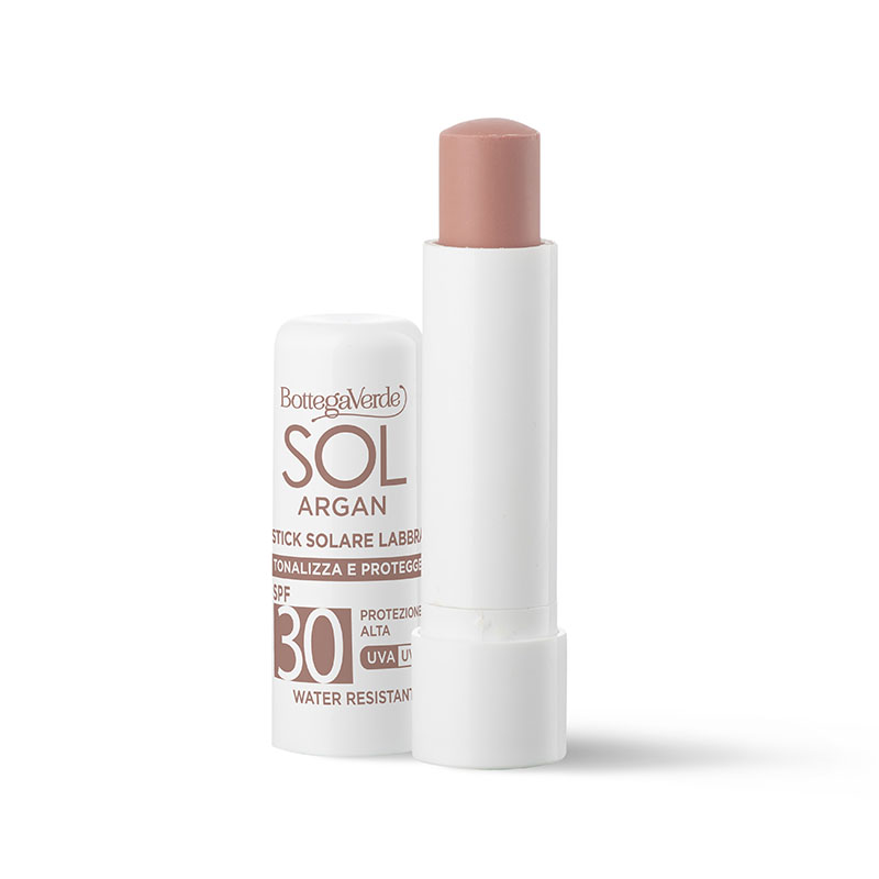 SOL Argan - Stick labbra solare  - tonalizza e protegge - con olio di Argan e Vitamina E - protezione alta SPF30 water resistant