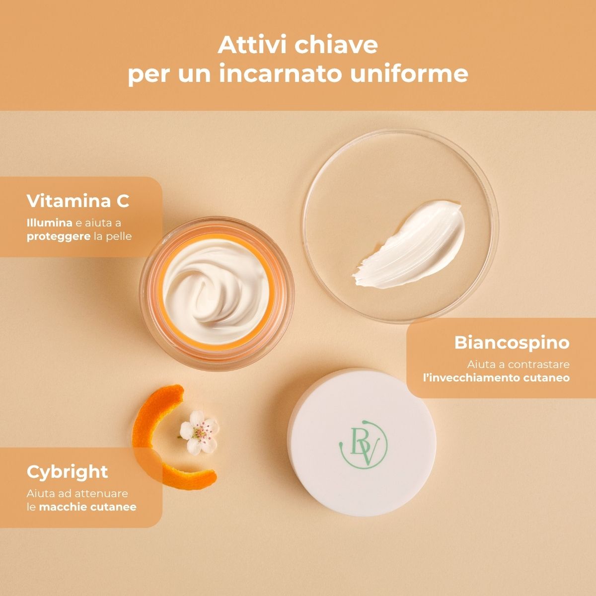 Vitamina C + Biancospino - Ricarica Crema viso giorno idratante antimacchia SPF50 - con Vitamina C, Biancospino e Cybright - riduce l'intensit&agrave; delle macchie