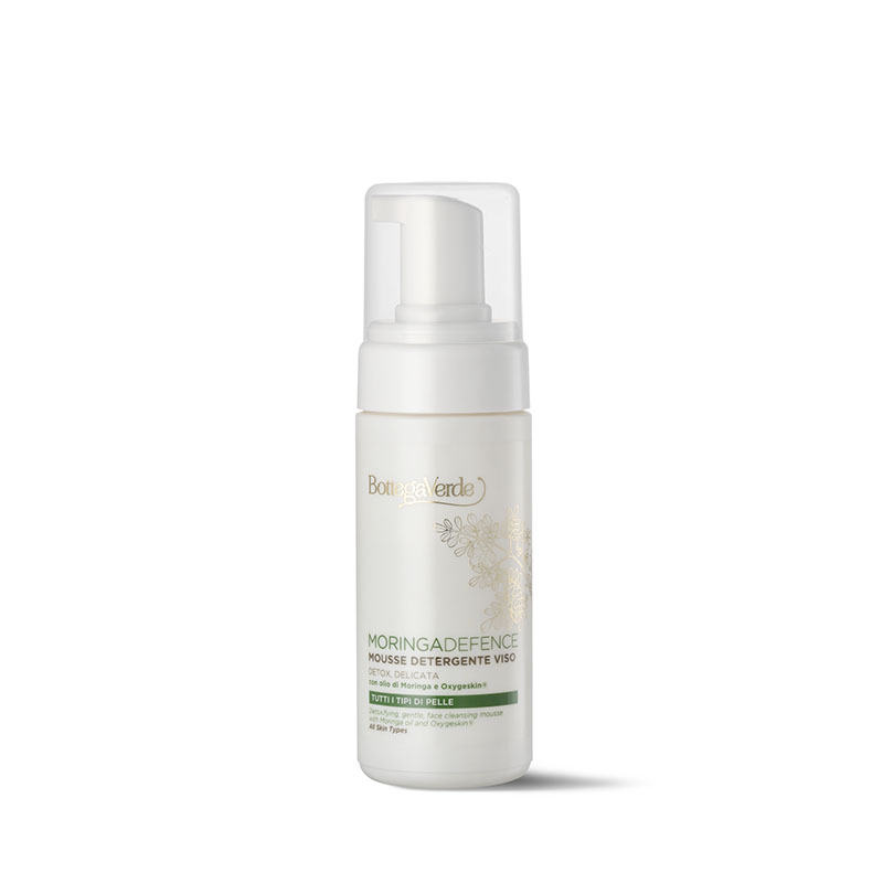 MORINGADEFENCE - Mousse detergente viso, detox, delicata, con olio di Moringa e Oxygeskin® - tutti i tipi di pelle - età 40+