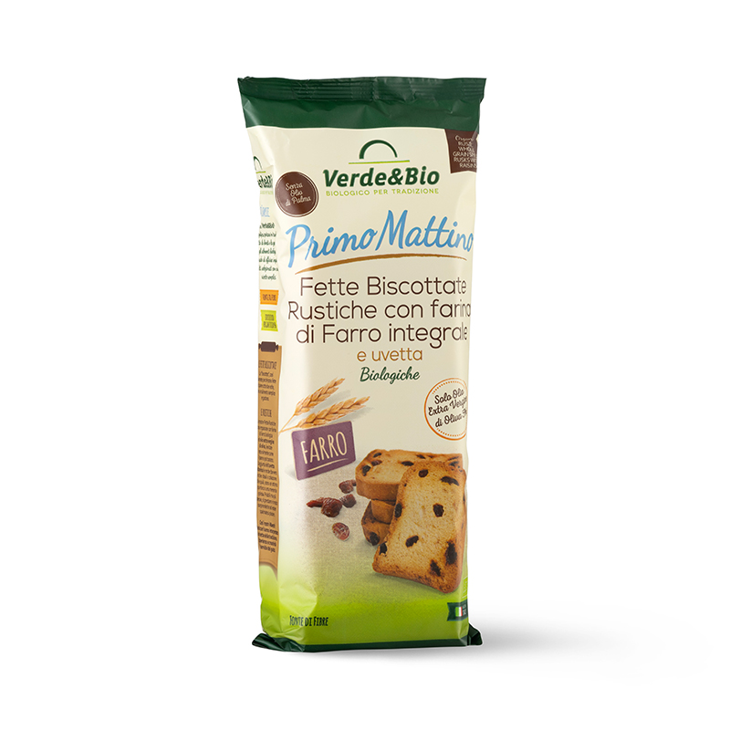 VERDE BIO Fette biscottate rustiche con farina di Farro integrale e uvetta