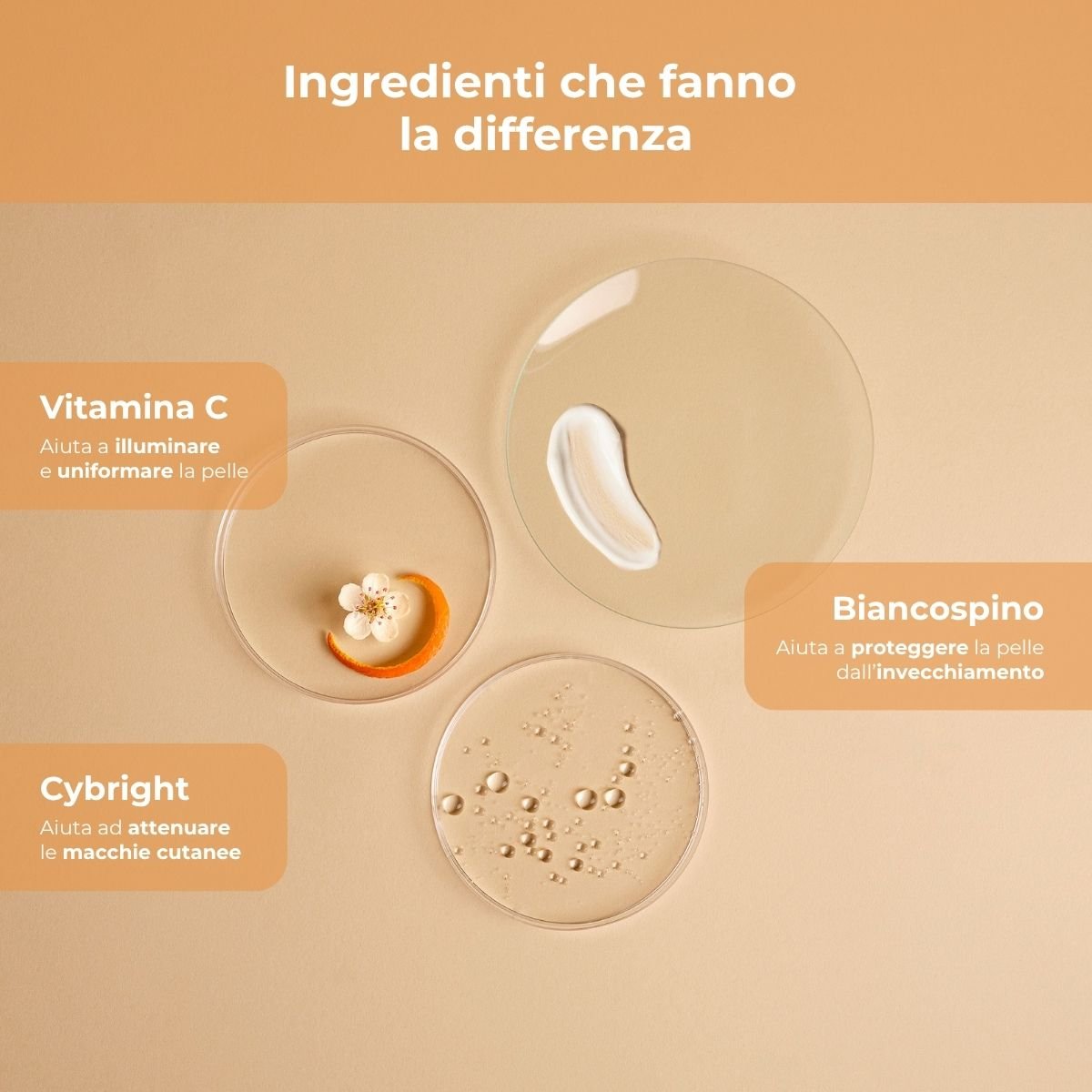 Vitamina C + Biancospino - Siero notte viso e mani - antimacchia - con Vitamina C, Biancospino e Cybright - riduce e previene le macchie